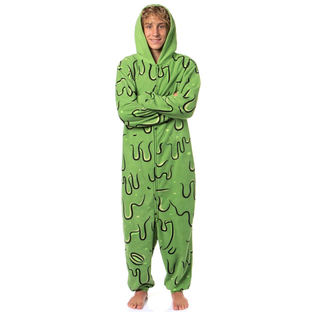 1036 Slimer Union Suit Adult Ghostbusters Hooded Fleece Costume One Piece